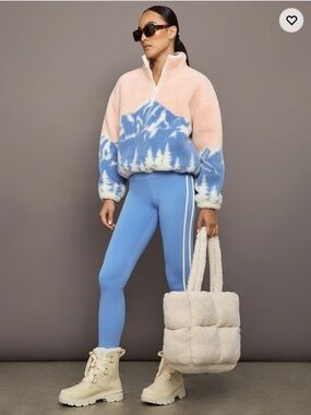 Beach Riot Leona Sherpa Crop Quarter Zip Jacket, Size Medium